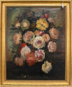 20th Century European School, oil on canvas, Bouquet of Flower, in gold frame, canvas is 33-1/2 x 28