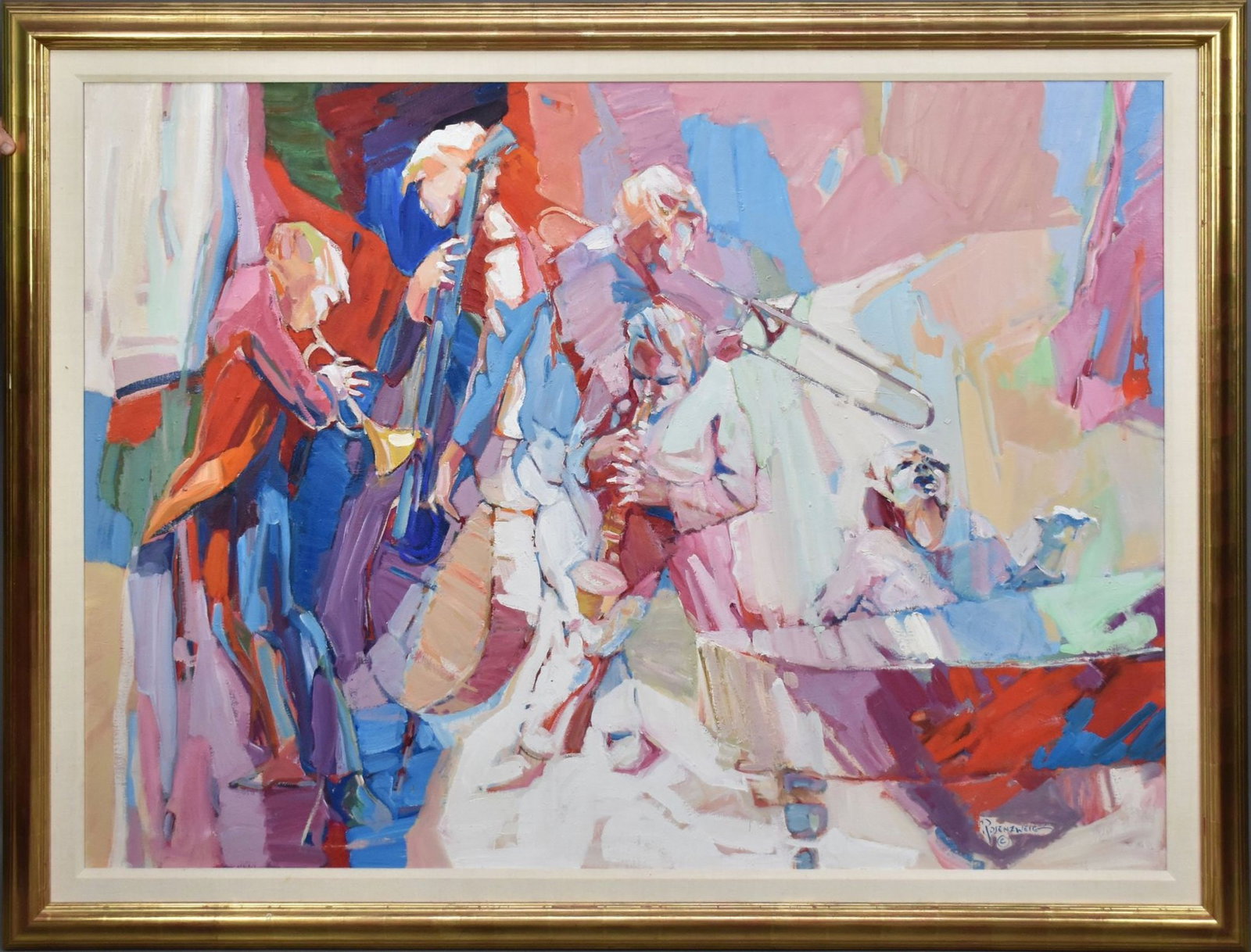 Irving Rosenzweig (American, 1915-1983) Orchestra, oil on canvas, 40" x 20" canvas, 44" x 60": Irving Rosenzweig (American, 1915-1983) Orchestra, oil on canvas, 40" x 20" canvas, 44" x 60" overall