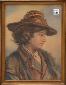 Antique German School, Watercolor young Lad, no apparent signature. 16 x 12 inches