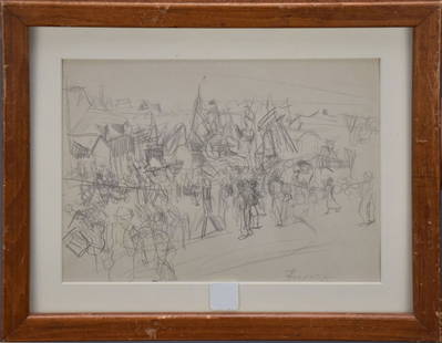 Theresa Ferber Bernstein  (American 1895-2002) Graphite / Pencil Drawing, Figures at a Circus: Theresa Ferber Bernstein (American 1895-2002) Graphite / Pencil Drawing, Figures at a Circus signed lower right , 8-3/4 x 11-3/8 in. Frame 12.5" x 15.5"