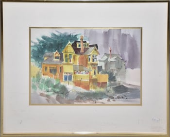Morris Jack Shubin (Born 1920) "The Yellow House" Monterey, watercolor on paper, signed bottom left,
