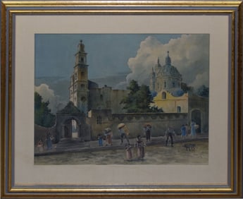 Daniel Cook watercolor village scene, signed lower right - "Aug 1937." "Toluca." 18"H x 24"W Frame