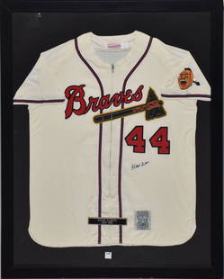 Vintage Atlanta Braves Hank Aaron Autographed Jersey Under glass size 43 x 35 inches.: Vintage Atlanta Braves Hank Aaron Autographed Jersey Under glass size 43 x 35 inches.