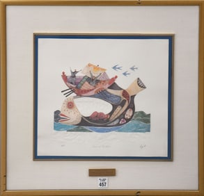 Amram Ebgi (Israeli - American, b. Morocco 1939) Jonah and the whale, Artist Proof Lithograph in