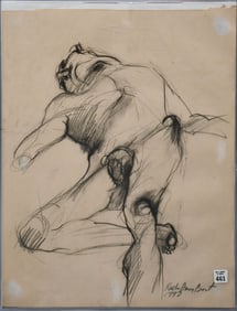 Charcoal Male Nude drawing- Signed illegibly R. Barry Bort??? Dated 1992. 24 x 18 inches. In