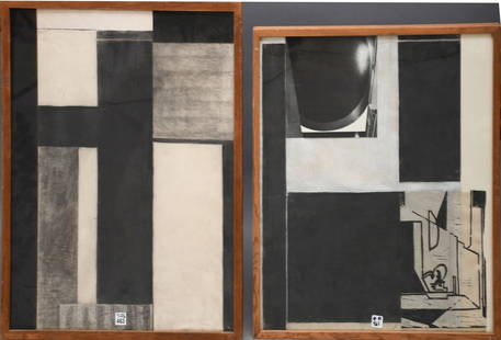 Pair of Virginia J. Ward Paintings: (American/Pittsburgh, 1889-1981) One Charcoal on paper 28 x 23: Pair of Virginia J. Ward Paintings: (American/Pittsburgh, 1889-1981) One Charcoal on paper 28 x 23 ca. 6/84. Also charcoal and collage on paper same size- no visible signature on second one.