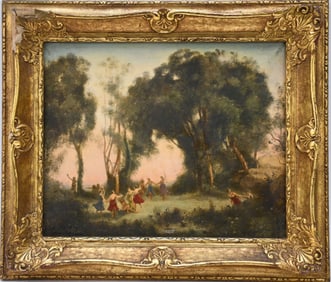 Illegibly signed, Small landscape- Painted over Print, 8 x 10 inches. Overall framed size 12 x 14