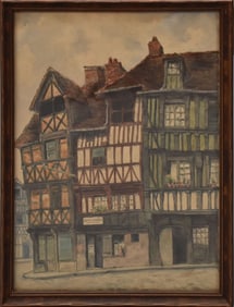 Jean Barhydt (American 1869 - 1952) Watercolor, Exhibition 1923. 16th Century French Houses. sight