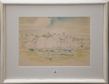 Francis McCarthy (American 1923-2005) Watercolor Seaside village Signed lower right dated 1967 15" x