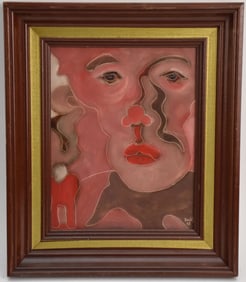 David Tinsley (Born 1951) signed Tinsley '98 in bottom right, oil on board, portrait of red abstract