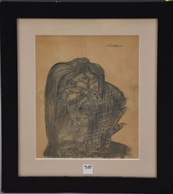 AFTER/ATTRIBUTED TO: PABLO PICASSO - "La Femme Qui Pleure" GOUACHE ABSTRACT DRAWING - SIGHT 13 x