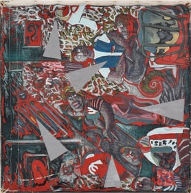 Modern abstract (1982) Signed Illegibly, oil on canvas, abstract people, 16" by 16"
