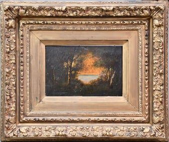 19th century attributed to: Jean-Baptiste-Camille Corot, oil on panel, Landscape- with figure and