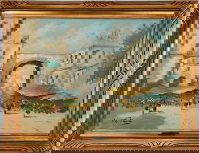 20th Century Italian School, De Paoli, oil on canvas, signed lower left, Market square scene, 20" x: 20th Century Italian School, De Paoli, oil on canvas, signed lower left, Market square scene, 20" x 28" canvas, 25 1/2" x 33 1/2" overall