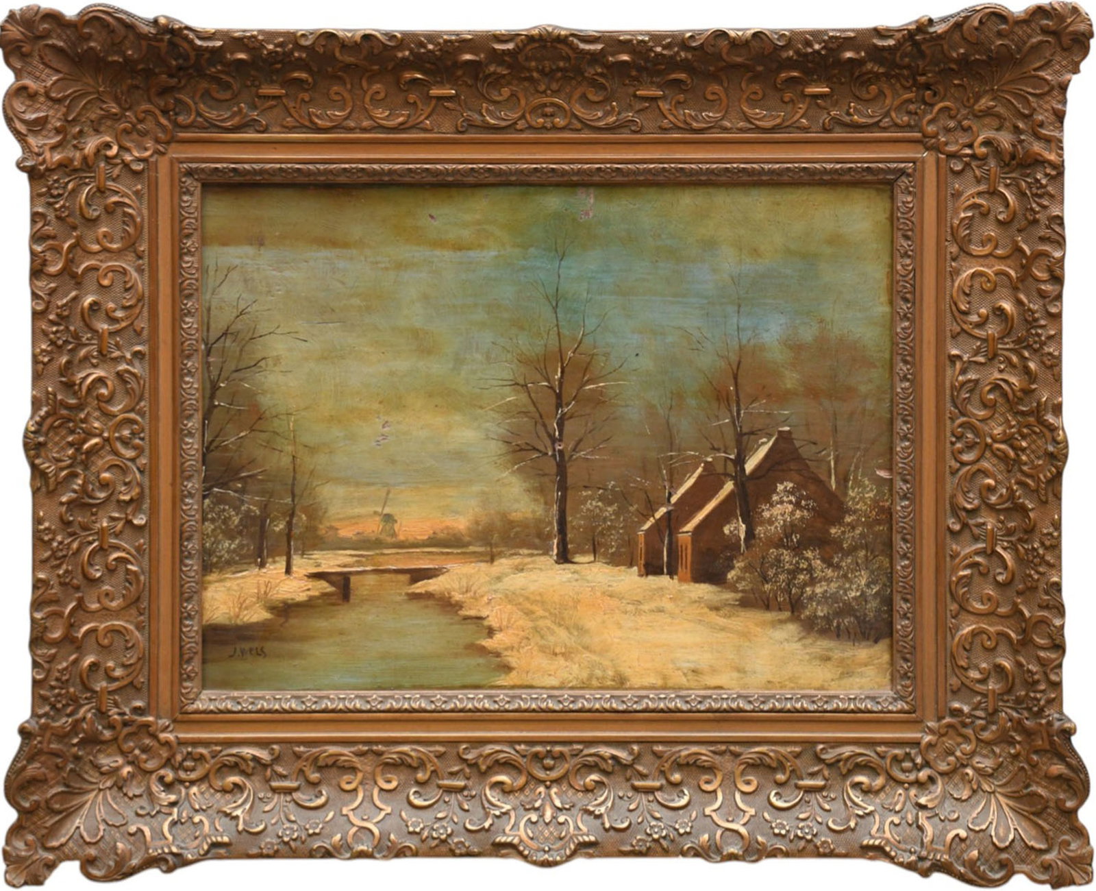 J. WELS Dutch, 20th Century, Oil on board Signed lower left Depicts landscape house in the snow. (1 of 6)