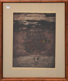 Bae Yoone etching Signed Numbered and dated 1967, Stratum, 4/10, , 19" x 14" sight, Bamboo style