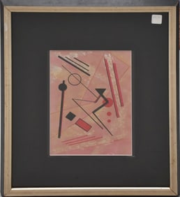 Mid-Century Russian Constructivist Composition - mixed media on paper, signed in Cyrillic lower