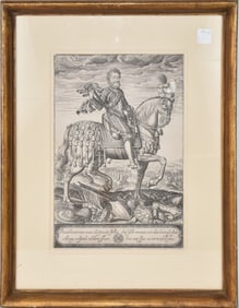 Antique engraving, Henri IV on Horseback, 13 1/2" x 8 3/4" image size, 21" x 16" overall