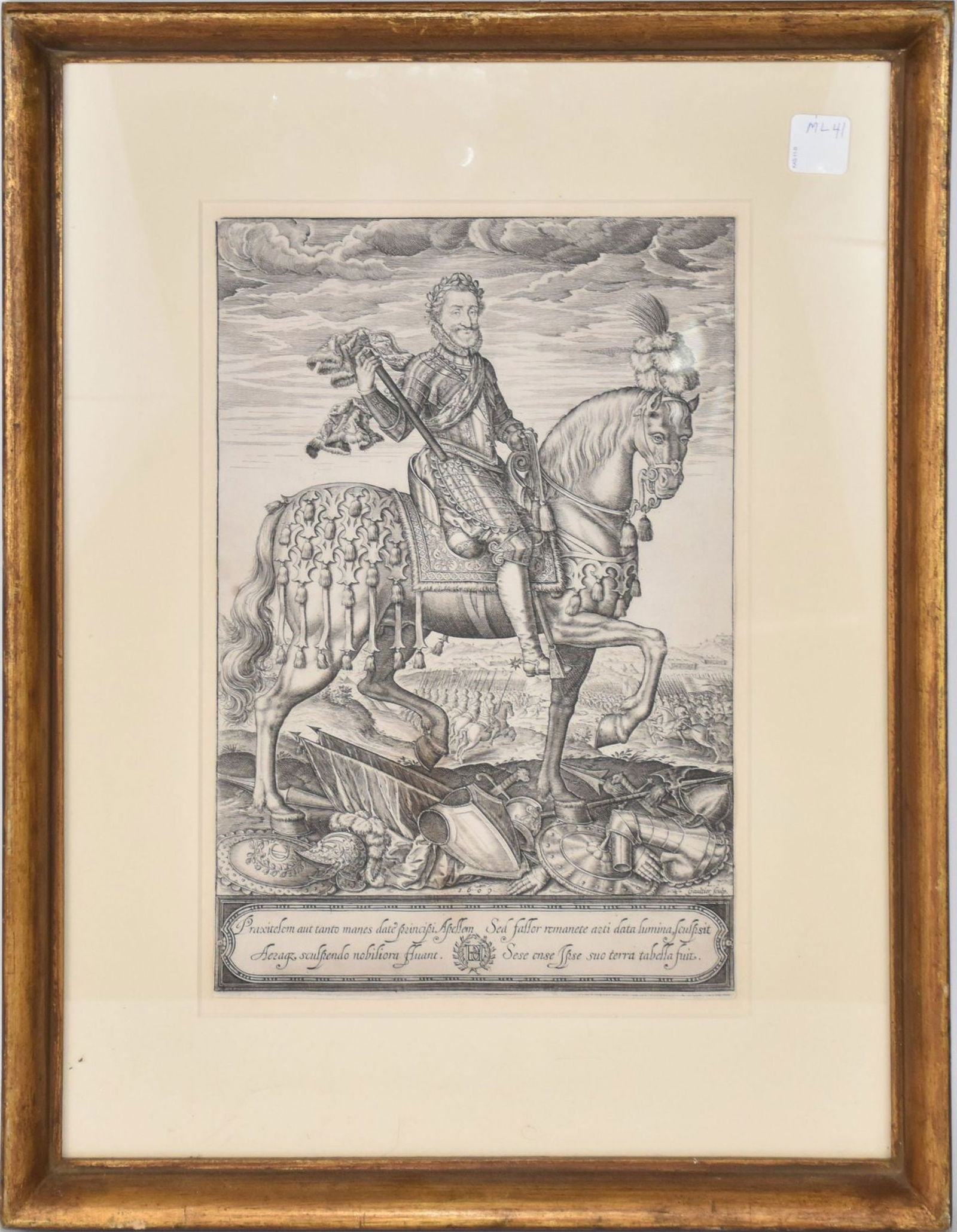 Antique engraving, Henri IV on Horseback, 13 1/2" x 8 3/4" image size, 21" x 16" overall: Antique engraving, Henri IV on Horseback, 13 1/2" x 8 3/4" image size, 21" x 16" overall