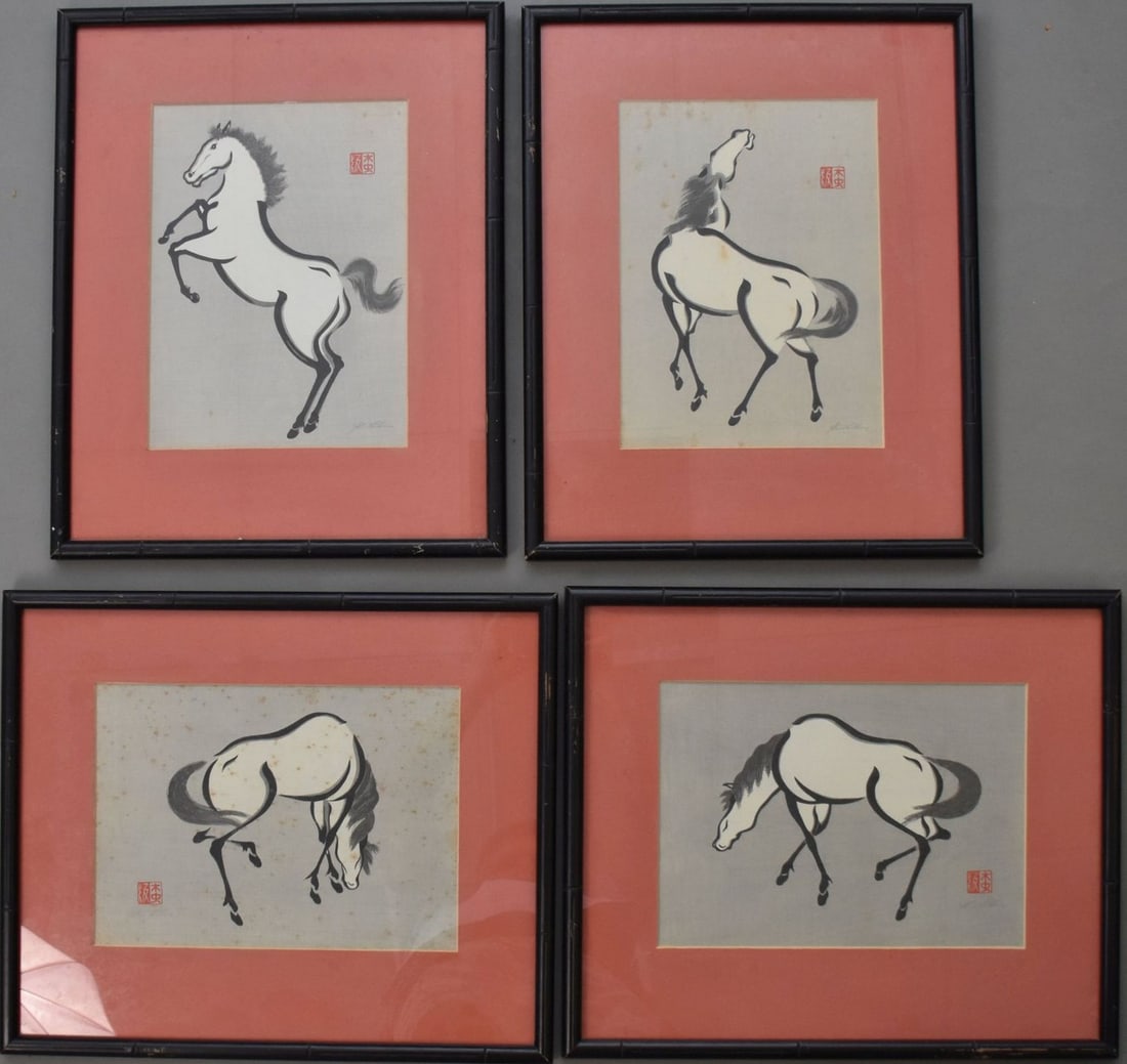 4 Pieces: Yoshijiro Urushibara (Japanese, 1888-1953), "Horse, A Zodiac Sign", signed woodblock (1 of 3)