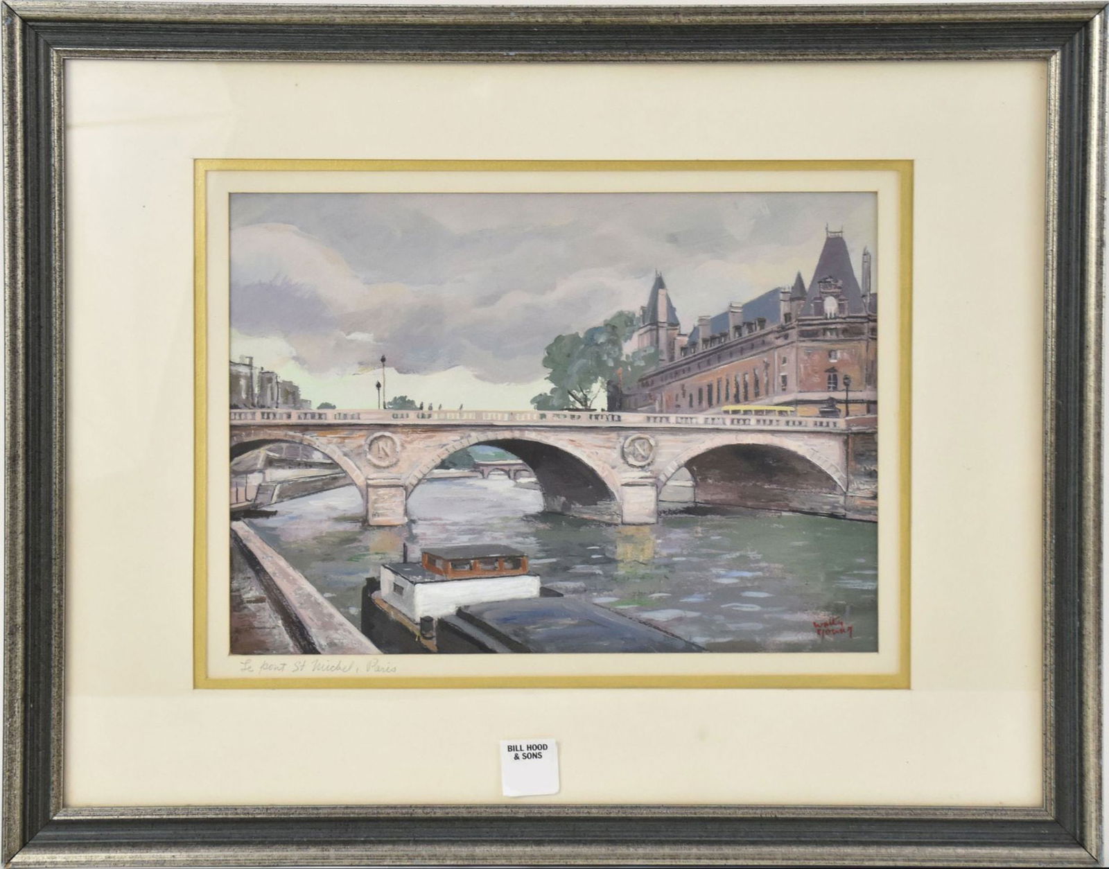 Signed lower right Waltz Young, gouache on paper, "Le Port St. Michel, Paris" lower right, 8 1/4" x (1 of 7)