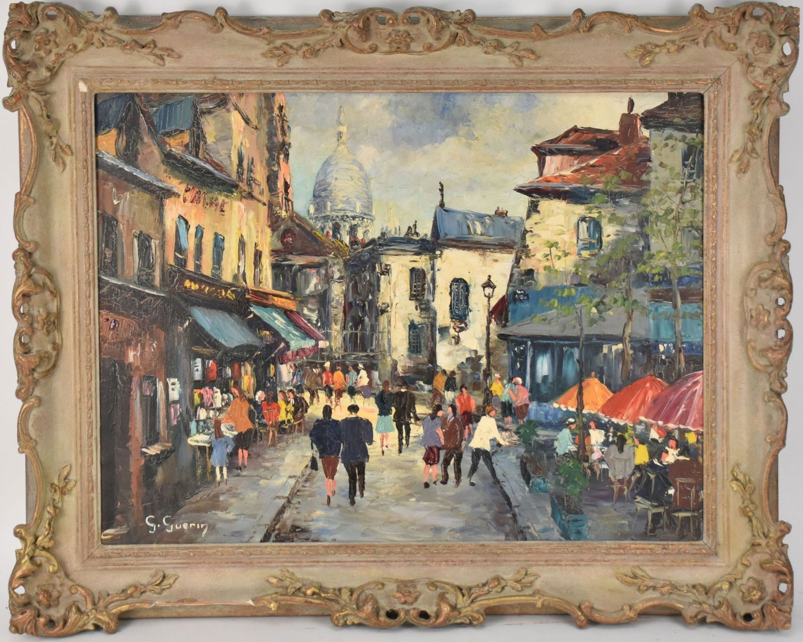 French School Mid Century, Original Oil on canvas painting Signed G. Guerin Paris Street scene (1 of 8)