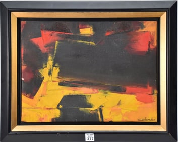 Oil on canvas, abstract composition, signed lower right "Colomba" and on verso , Lima Peru 1983 12 x