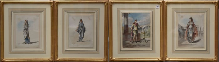 Pierre-Eugene Lacoste (French, 1818-1908) Lot of Four European Costume Watercolors. All signed and