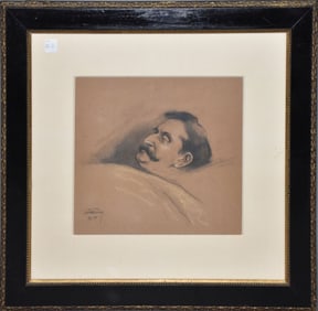Pencil chalk drawing of a Man Sleeping or Passed. signed illegibly lower left side. sight 12 x