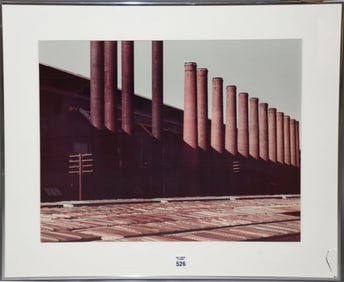 PAMELA BRYAN (20th Century American) Untitled Photograph Steel Mill Smokestacks, Signed lower right