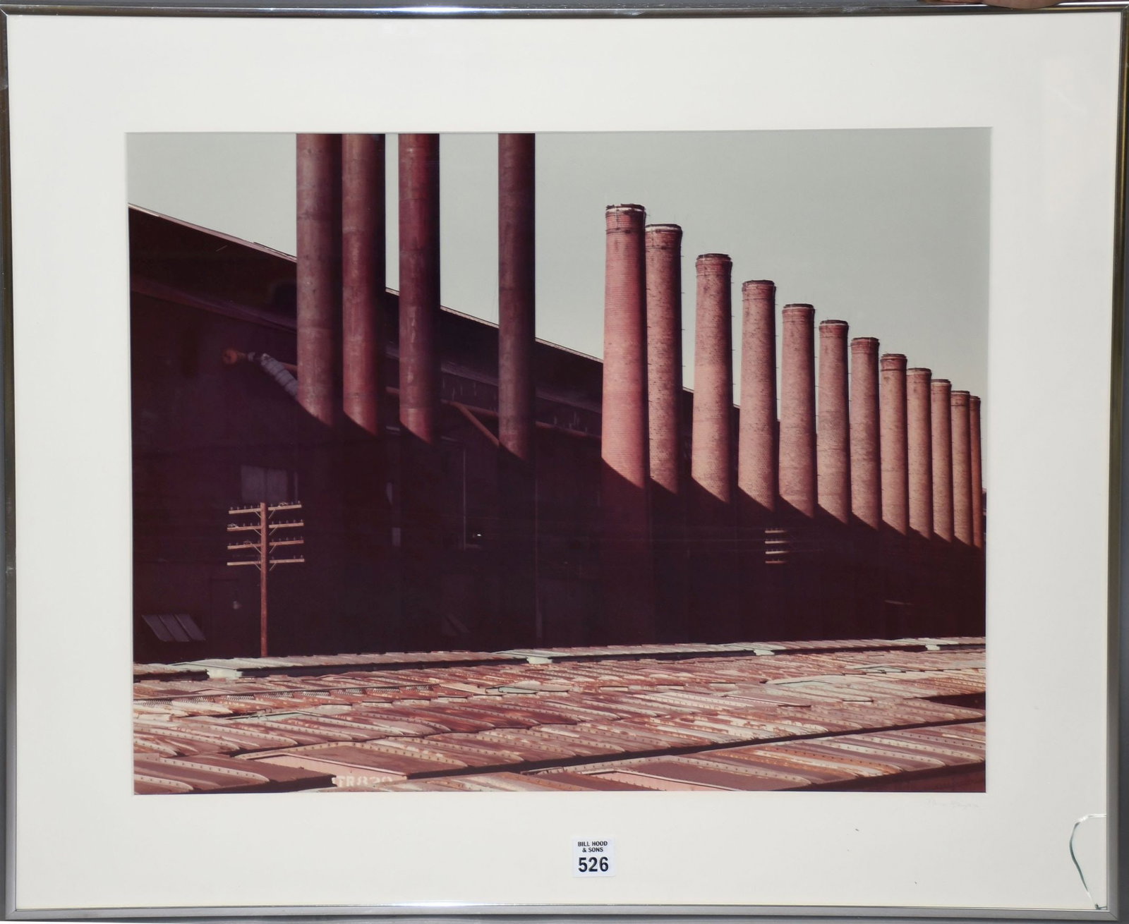 PAMELA BRYAN (20th Century American) Untitled Photograph Steel Mill Smokestacks, Signed lower right (1 of 4)