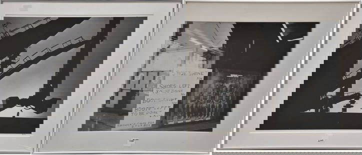 2 Photographs: CLYDE HARE (1927 – 2009) American, 20th Century Untitled (Man and Machine) Silver: 2 Photographs: CLYDE HARE (1927 – 2009) American, 20th Century Untitled (Man and Machine) Silver gelatin photograph Signed lower right “Clyde Hare&rdquo; H. 15&rdquo; x W. 19&rdquo; Frame: Under g