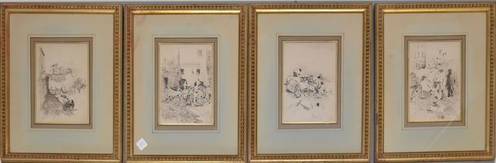 4 Pieces: Baldomero Galofrey Gimenez (Spain 1849-1902) 4 Pen and Ink Drawings. Landscapes signed.