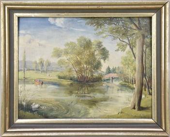 European school- Cologne, oil on board, landscape / park scene, signed bottom right "Richard Lang"