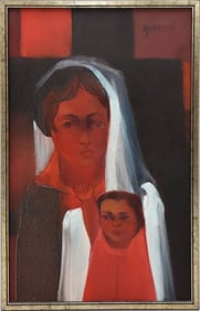 MUNOS, Untitled, Oil on canvas, Mother and child, Signed upper right “Munos??, H. 31?? X W.