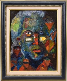 David Tinsley (Born 1951) Abstract portrait of a mans face, oil on board, signed lower right, dated