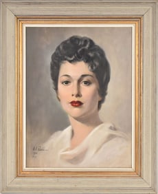 Portrait of lady, oil on canvas signed MA Raskin? and dated 1958 N.Y , canvas size - 18" x 14",