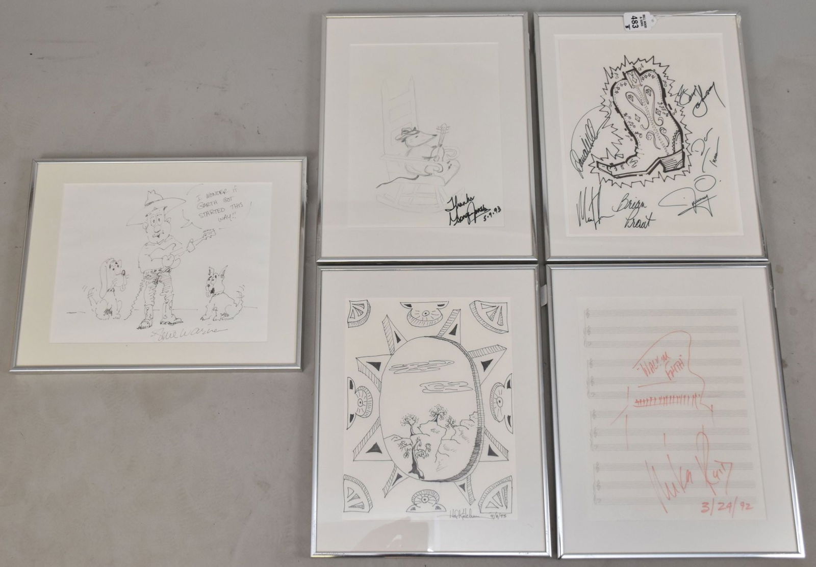 Five American Country Musicians Signed Drawings & Autographs - Group of five framed Country Music (1 of 16)