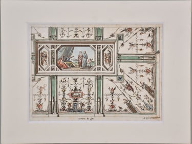 Antonio Liverani (Italian 1795-1878) Preparatory Sketch for a Bedroom Ceiling, Ink and Watercolor on