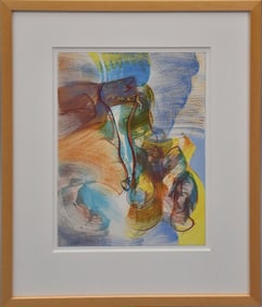 Josh Dayton (Born 1956) oil and pastel on paper- Abstract, 15 x 10 inches, overall framed 22 x 18