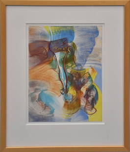 Josh Dayton (Born 1956) oil and pastel on paper- Abstract, 15 x 10 inches, overall framed 22 x 18: Josh Dayton (Born 1956) oil and pastel on paper- Abstract, 15 x 10 inches, overall framed 22 x 18 inches
