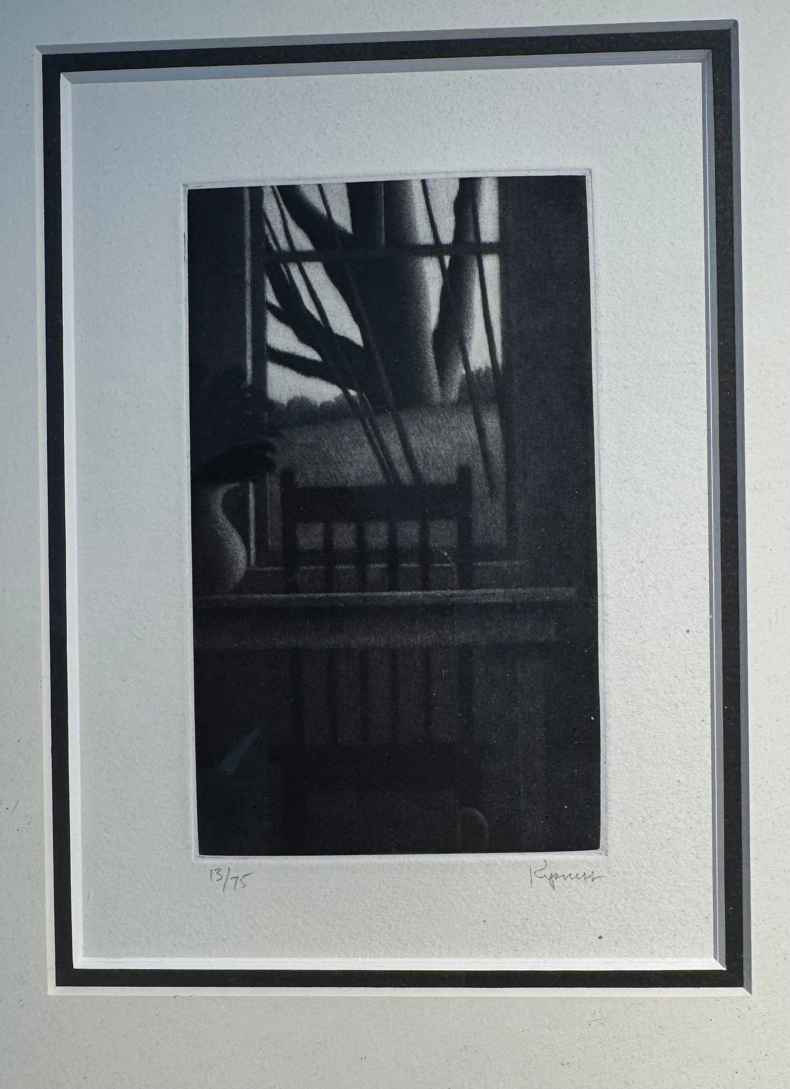 Robert Kipness (American, b. 1931) Mezzotint. Interior with large Tgree-1991. edition 13/75.  pencil (1 of 9)