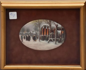 20th Century Paragon China England Porcelain Transfer Plaque titled "Vespers" After Frank Spenlove