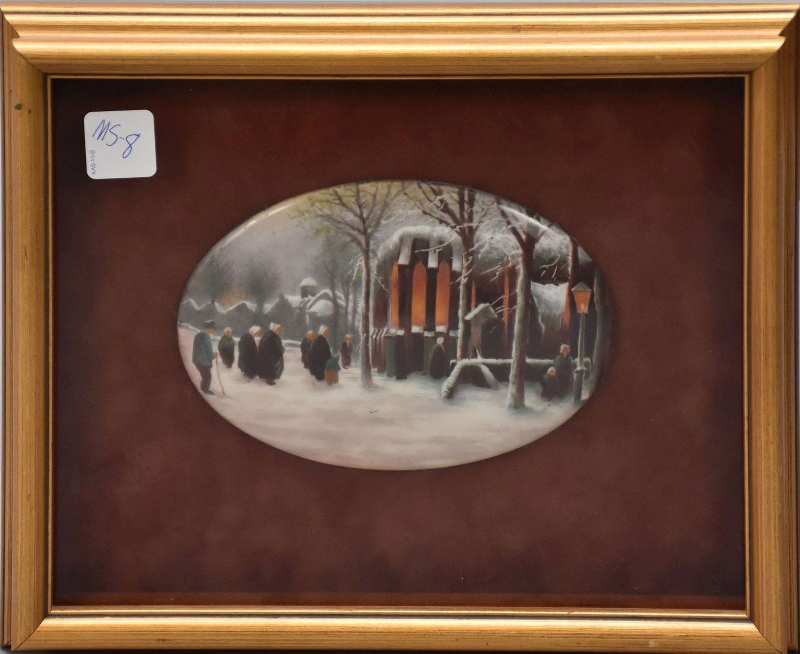 20th Century Paragon China England Porcelain Transfer Plaque titled "Vespers" After Frank Spenlove: 20th Century Paragon China England Porcelain Transfer Plaque titled "Vespers" After Frank Spenlove (1864 - 1933) , 4 1/4" x 6 1/4" x 1/4" , Overall Frame Size 10" x 11.5"