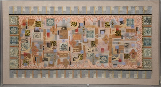 VERY LARGE MELANIE BOONE MIXED MEDIA FLORAL AND BIRD COLLAGE IN ACRYLIC SHADOW BOX ART IS 34" x