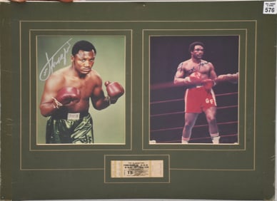 Foreman and Frazier Autographed photographs with 1976 ticket stub 18" x 22"