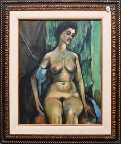 L. Williams. 20th Century Cuban School- oil on canvas, Nude , signed lr LW and signed Williams on
