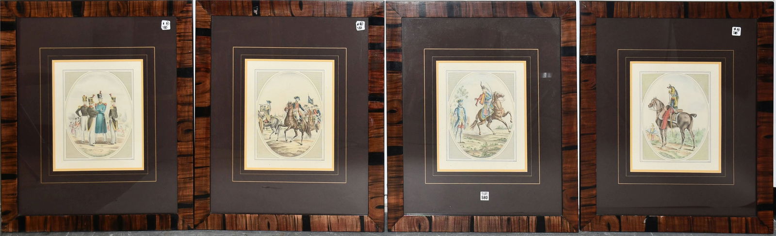 4 French Antique colored Engravings, stamps on bottom paper, impression 11-1/2 x 9-1/2 inches. (1 of 11)