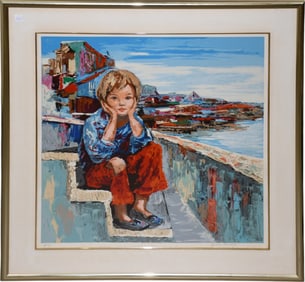 Girl by the Sea by Hilda Rindom serigraph on paper, Pencil Signed signed and numbered 244/250