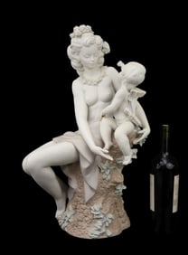 Lladro Porcelain "Venus & Cupid" Sculpture - Spain. Matte finish porcelain. Depicting Venus, the